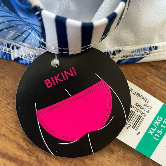 No Boundaries Womens Bikini Plus Sz XL 3X Blue White Palm Print Cut Out Swimsuit - Picture 8 of 9